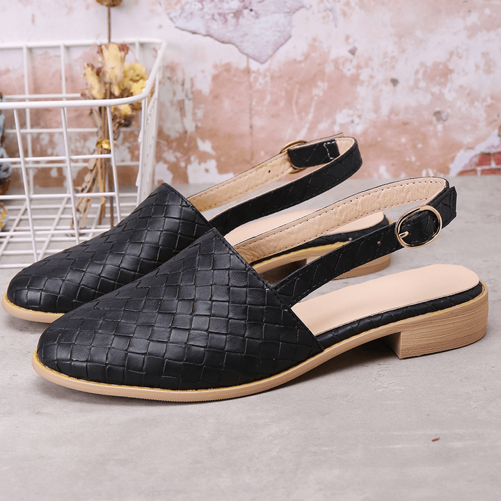 Large Size Comfy Braided Pointed Toe Buckle Backless Flats for Women - MRSLM