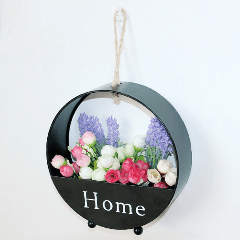 Creative round Wrought Iron Wall-Mounted Flower Basket Decoration Flower Stand - MRSLM