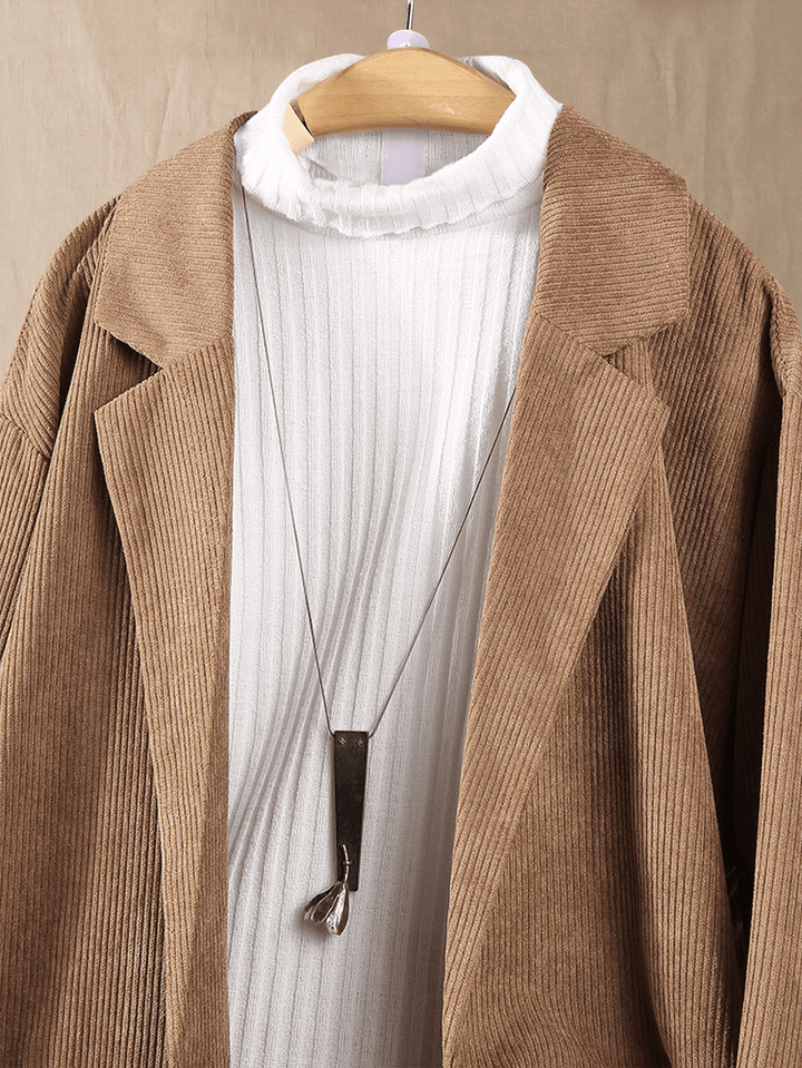Corduroy Solid Color Lapel Long Sleeve Coats for Women - MRSLM