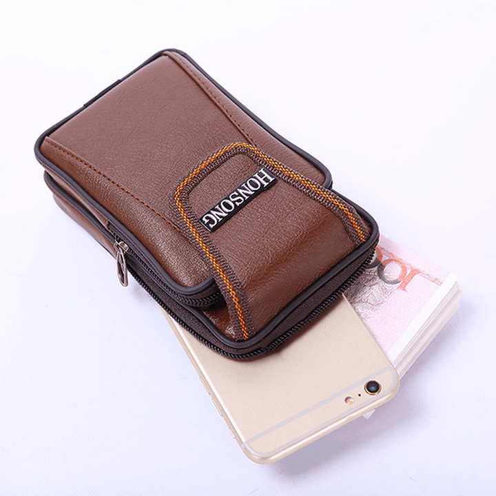 Faux Leather Casual Double Zipper Phone Bag Waist Bag for Men - MRSLM