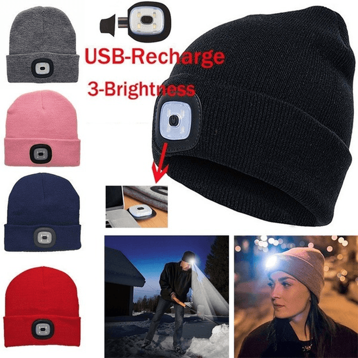 LED Light Beanie Hat Knit Cap Jogging Night Walking - MRSLM
