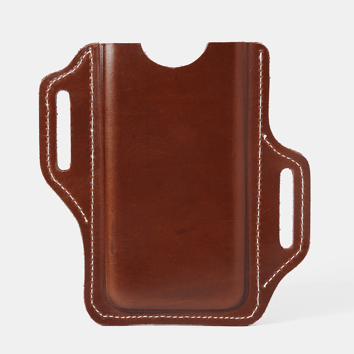 Men Genuine Leather Solid 6.3 Inch Phone Holder Waist Bag Belt Bag - MRSLM