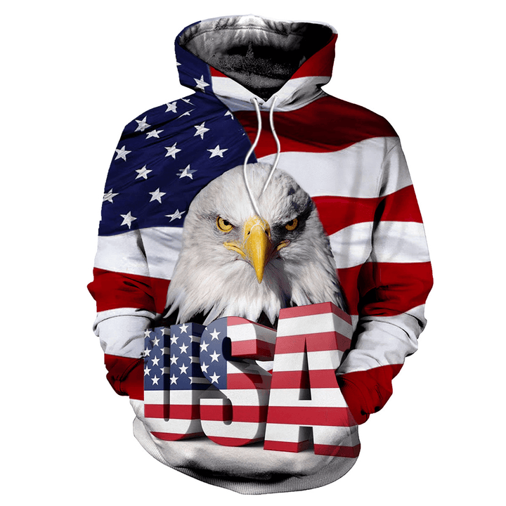 Eagle Print Hooded Pocket Pullover Sweatshirt - MRSLM