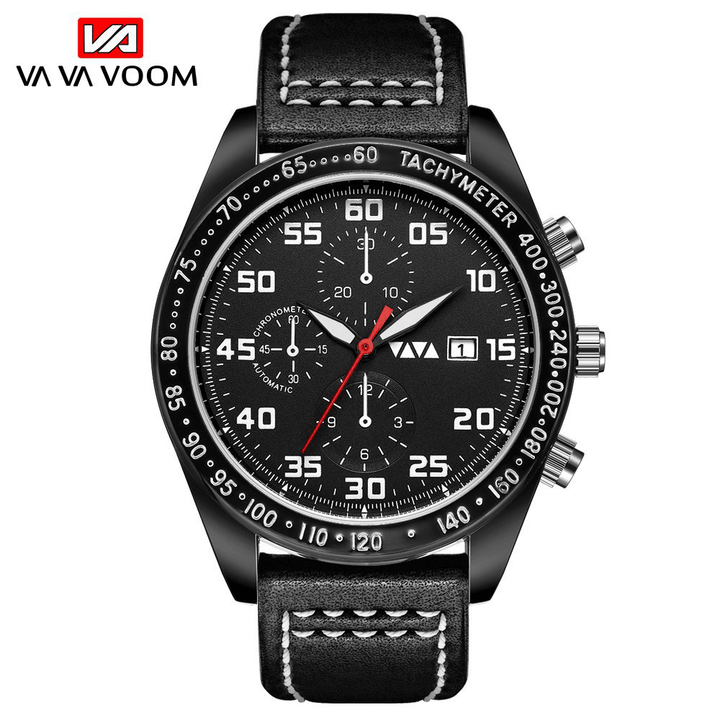VAVA VOOM Sport Casual with Date Display Small Decorative Dial Leather Strap 3ATM Waterproof Men Quartz Watch - MRSLM