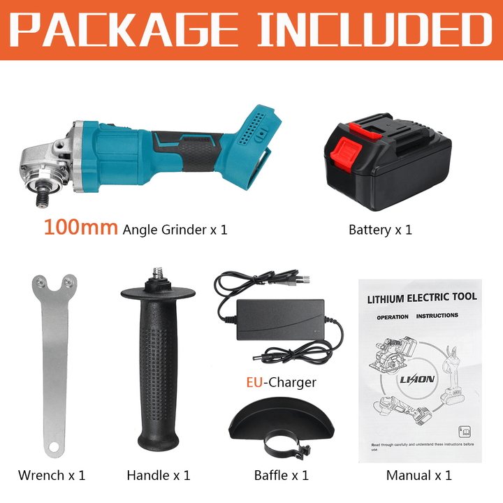 100Mm Brushless Cordless Angle Grinder 3 Gears Polishing Grinding Cutting Tool with Battery Also for for Makita 18V Battery - MRSLM
