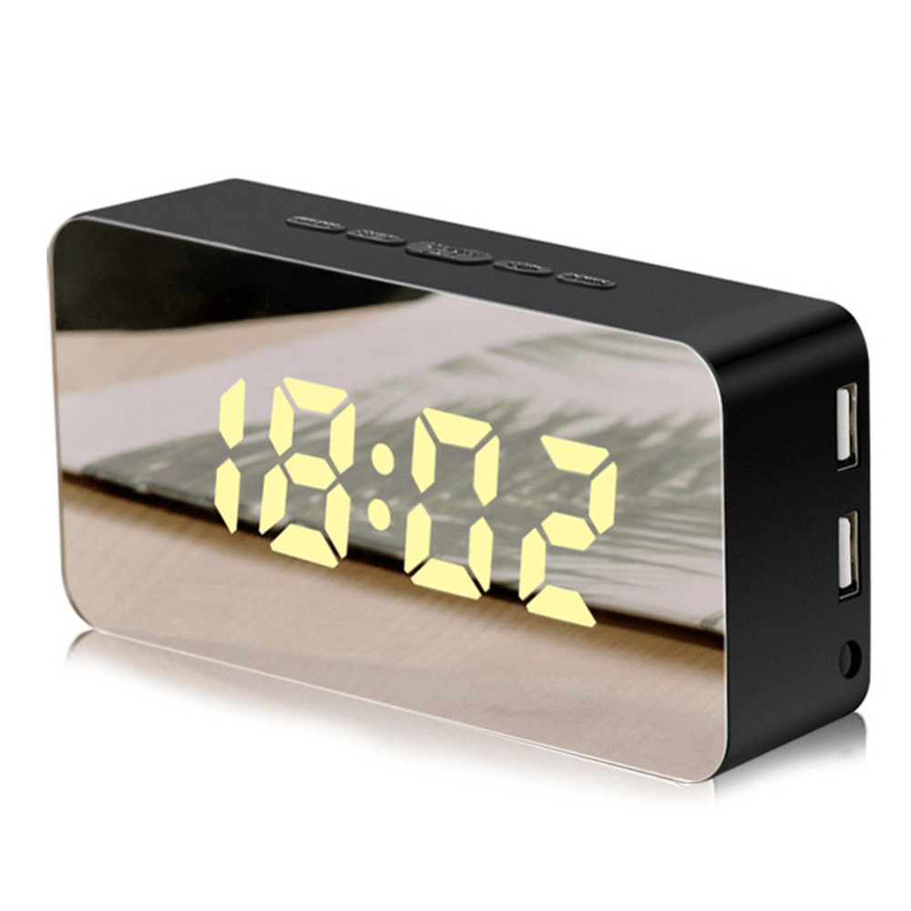 Mirror Alarm Clock USB Charging Snooze Voice Control Makeup Mirror LED Color Clock - MRSLM