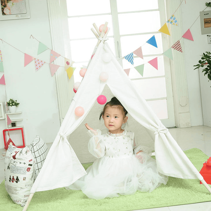 1.6/1.8M Kids Play Tents Cotton Canva Folding Indoor Outdoor Playhouse Triangle Indian Children Baby Game Funny House Wigwam Camping Tent - MRSLM