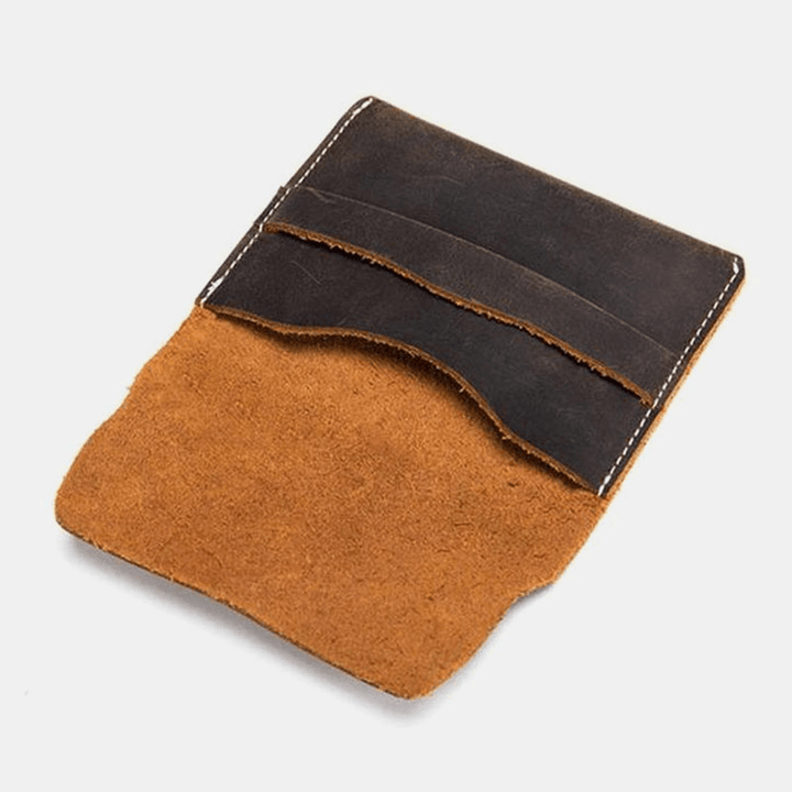Men Short Mini Wallets Genuine Leather Retro Thin Card Holder Money Clip Coin Purse - MRSLM