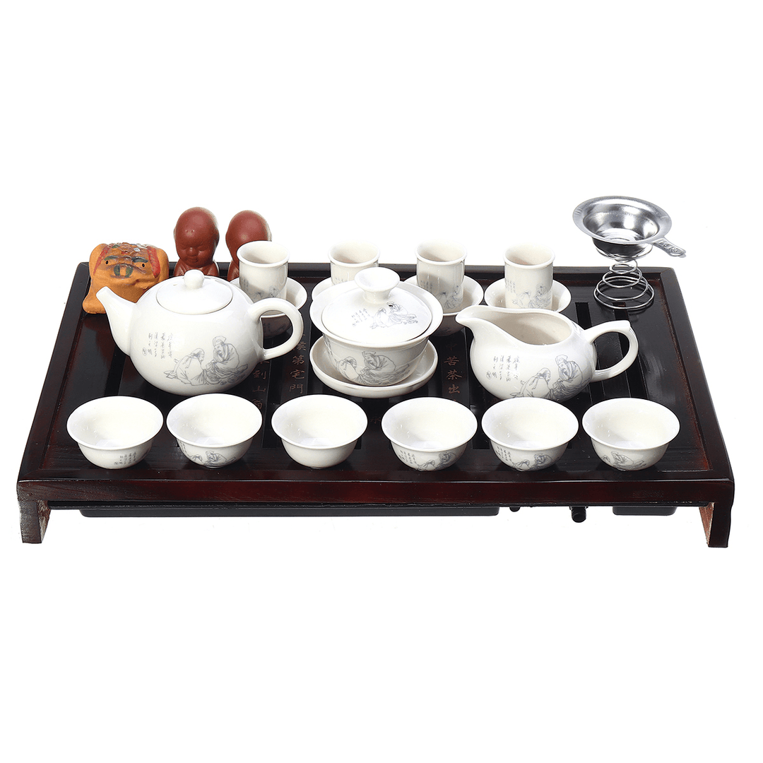 China Kung Fu Tea Set Drinkware Ceremony Ceramic Tea Pot Cup Infuser Tea Tray - MRSLM