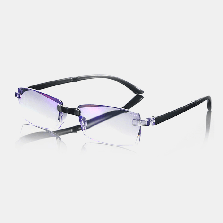 Unisex Foldable Frameless Diamond Trimmed Anti-Blue Light Blue Film Reading Glasses Presbyopic Glasses - MRSLM