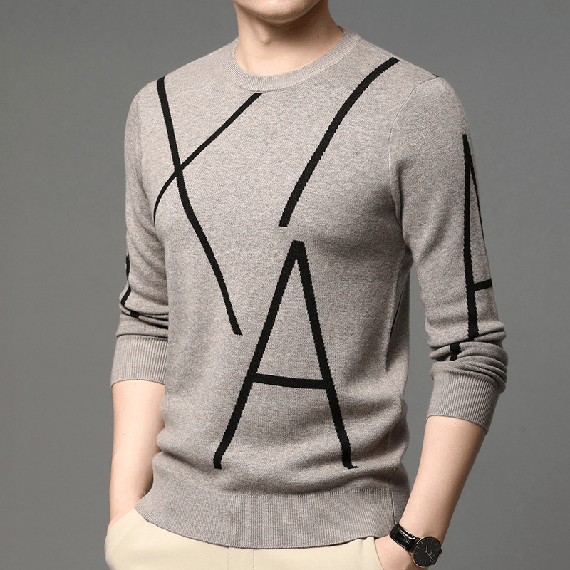 Men'S Sweater Long-Sleeved Korean Pullover Jacquard Fashion Youth Trend Bottoming Shirt - MRSLM