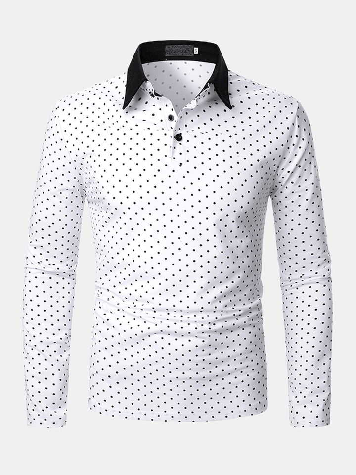 Mens Polka Dot Simple Casual Long Sleeve Golf Shirts - MRSLM