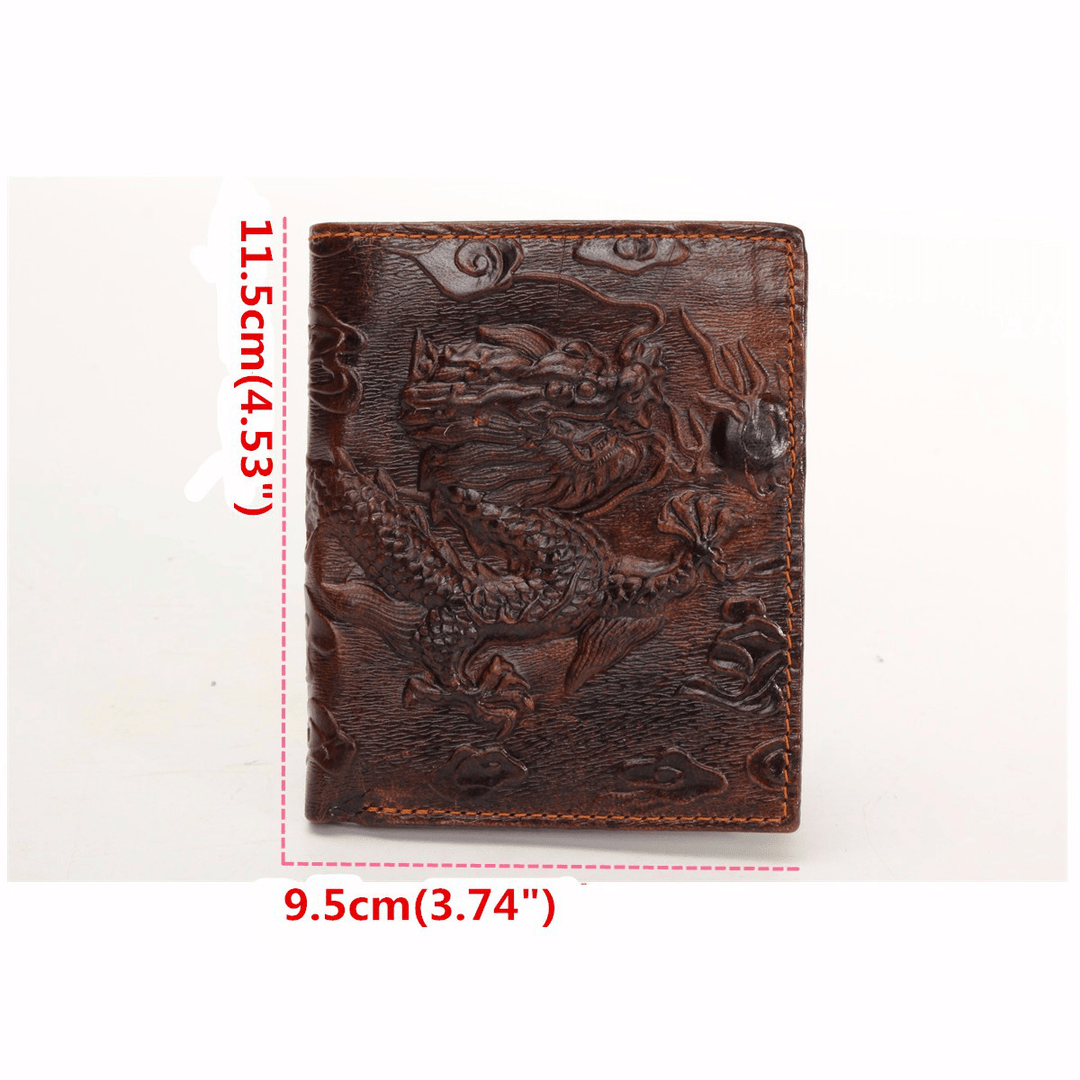 Men Genuine Leather Dragon Long Short Wallet Coin Money Card Holder Clutch Purse - MRSLM