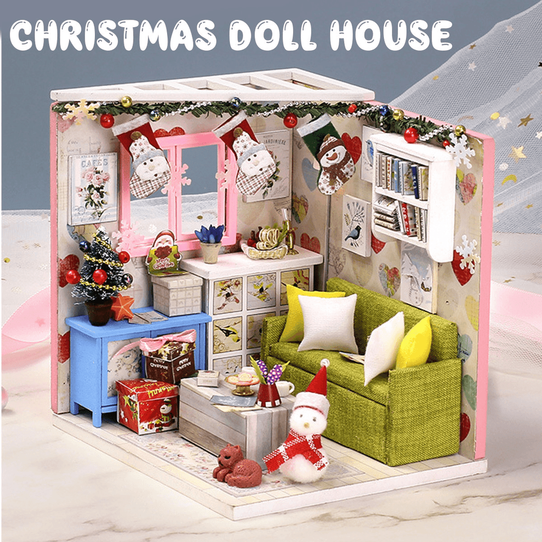 Iiecreate DIY Doll House House Handmade Assembled Educational Toy Art House Christmas Gift Creative Birthday Gift with Dust Cover and Furniture - MRSLM