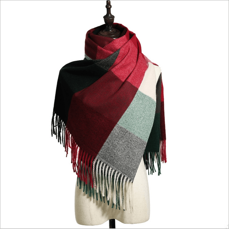 Shawl Scarf Winter Warmth Cashmere Tassel Plaid Long Bib - MRSLM