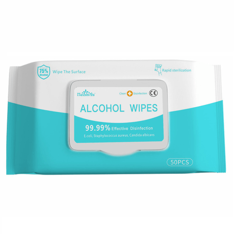 MEISHIYU 50 Pcs Disinfection Wipes Pads Cleaning Sterilization 75% Alcohol Wipes Cleaning Wet Wipes Camping Travel - MRSLM