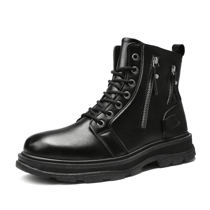 Men Leather Breathable Soft Sole Comfy Classical Solid Zipper Casual Martin Boots - MRSLM
