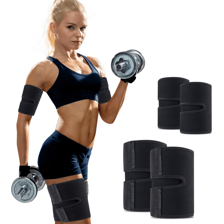 OUTERDO 4PCS Arm and Thigh Trimmers Protective Tape Body Exercise Wraps Adjustable to Lose Fat Improve Sweating for Women & Men - MRSLM