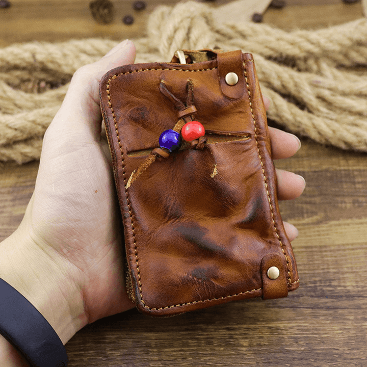 Men Genuine Leather Buckle Side Pull Pocket Key Bag Wallet - MRSLM