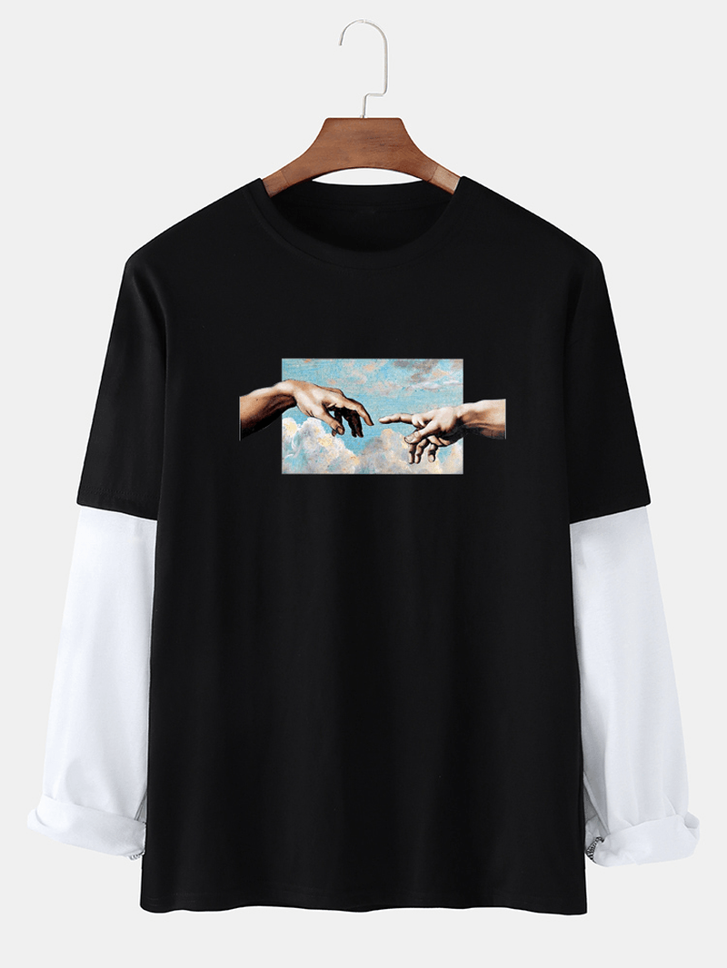 Mens Figure Hand Sky Graphics Cotton Casual Doctor Sleeve T-Shirts - MRSLM