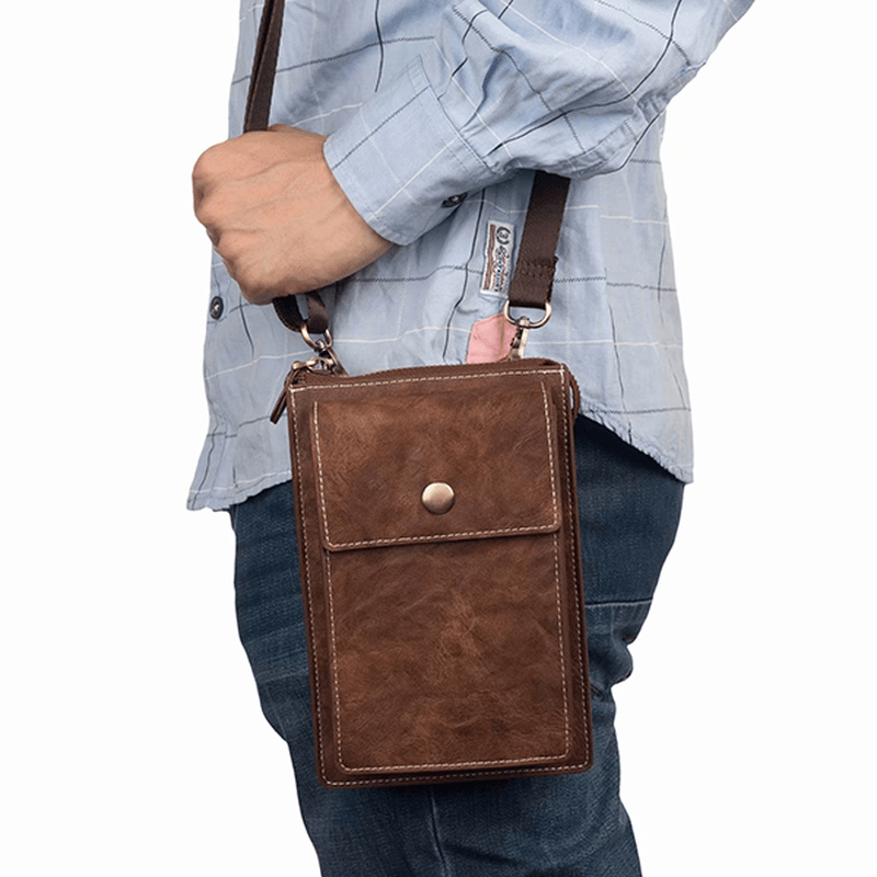 Vintage Casual Double Zipper 6 Inch Phone Bag Crossbody Bag Waist Bag for Men - MRSLM