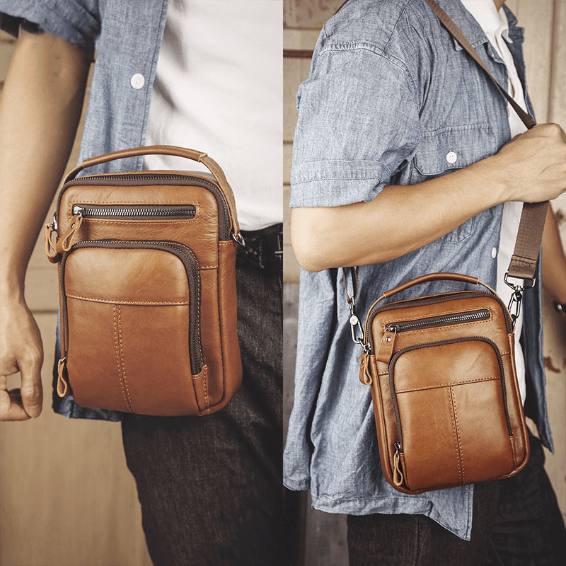 Men Multi-Pocket Retro 6.5 Inch Phone Bag Waist Bag Back Anti-Theft Pocket Design Crossbody Bags Belt Bag - MRSLM