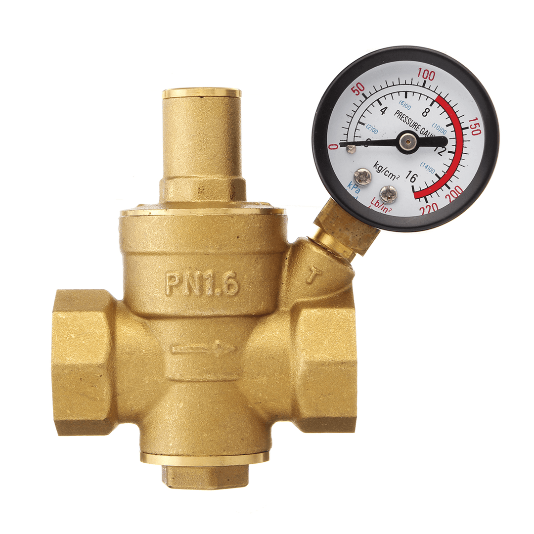 DN20 3/4" Adjustable Brass Water Pressure Regulator Reducer with Gauge Meter - MRSLM