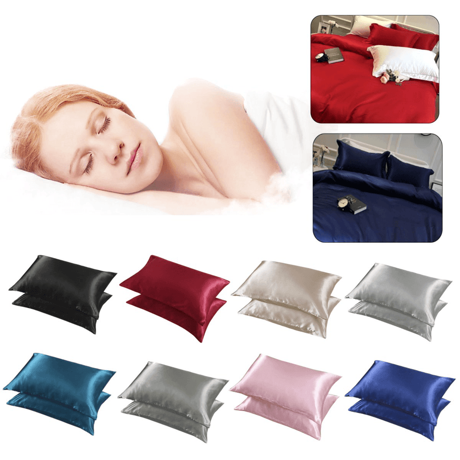 2Pcs Silky Soft Pillow Case Bed Cushion Cover Pillowcase Luxury Room Home Gift - MRSLM