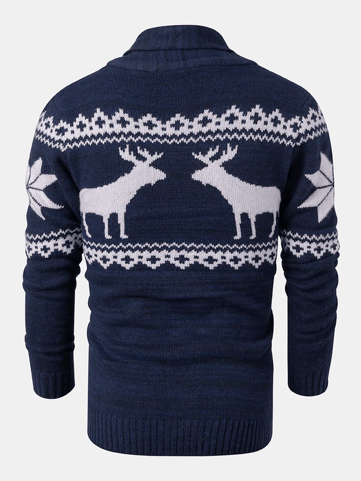 Mens Christmas Reindeer Button Thick Warm Casual Knitted Cardigan Sweater - MRSLM