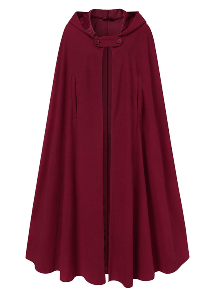 Women Hooded Style Ankle Length Woolen Long Cloak Loose Sleeveless Coats - MRSLM