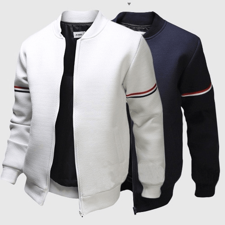 Men'S Casual Jacket Webbing Decorated Stand-Collar Sweater - MRSLM
