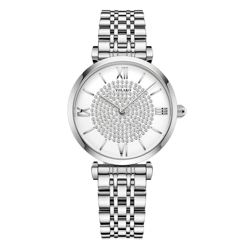 A0566 Trendy Elegant Women Watches Full Alloy Roman Numerals Rhinestones Mount Dial Quartz Watches - MRSLM