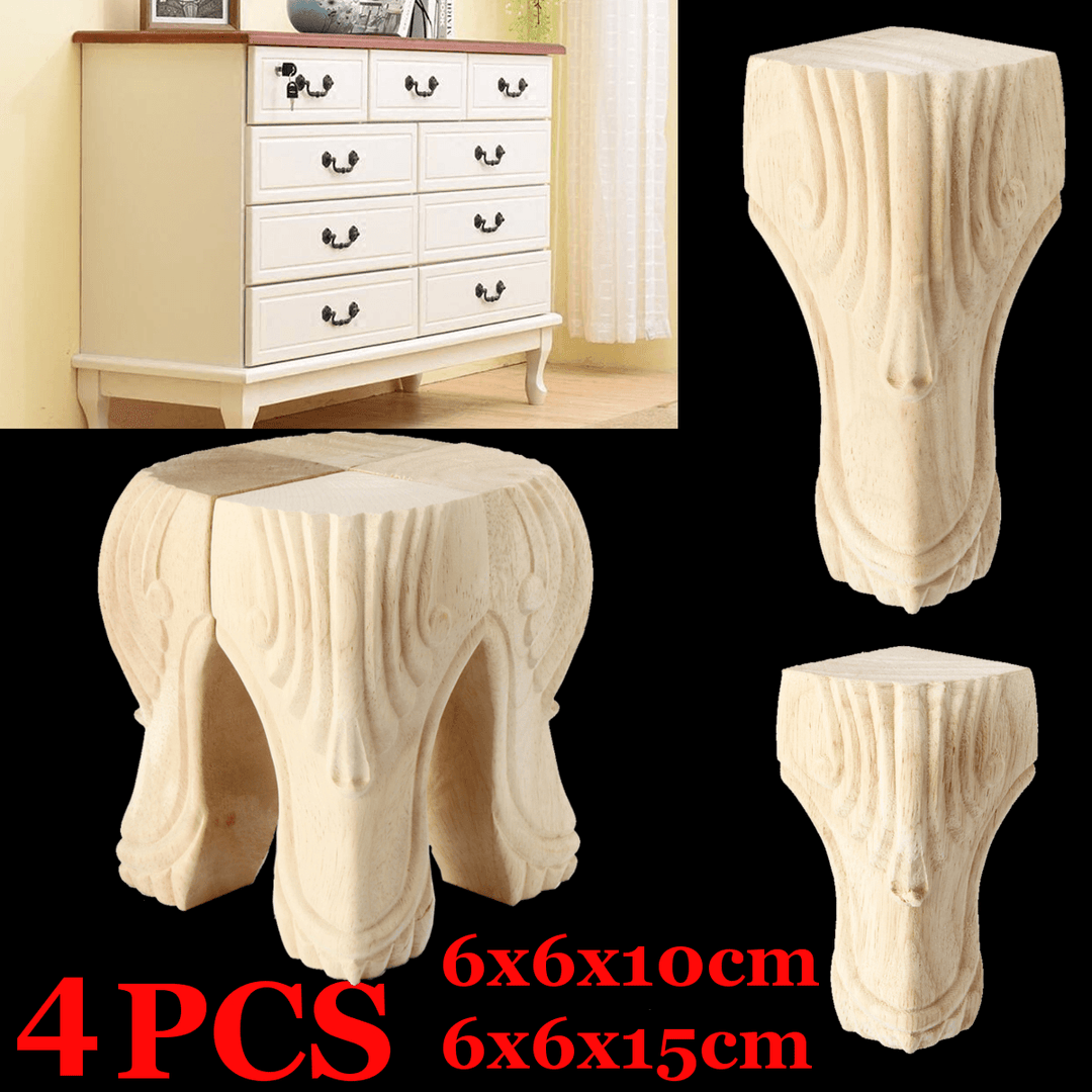 4Pcs 10/15Cm European Solid Wood Carving Furniture Foot Legs Unpainted Couch Cabinet Sofa Seat Feets - MRSLM
