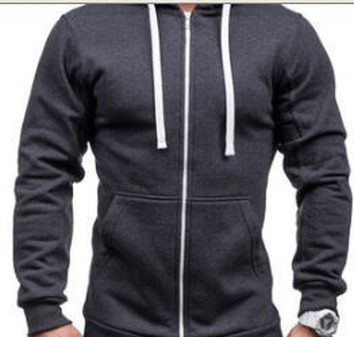 Men'S Fashion Solid Color Hooded Zip Jacket - MRSLM