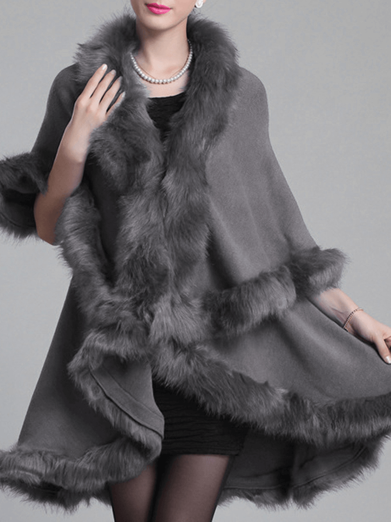 Elegant Faux Fur Patchwork Women Cloak Coats - MRSLM