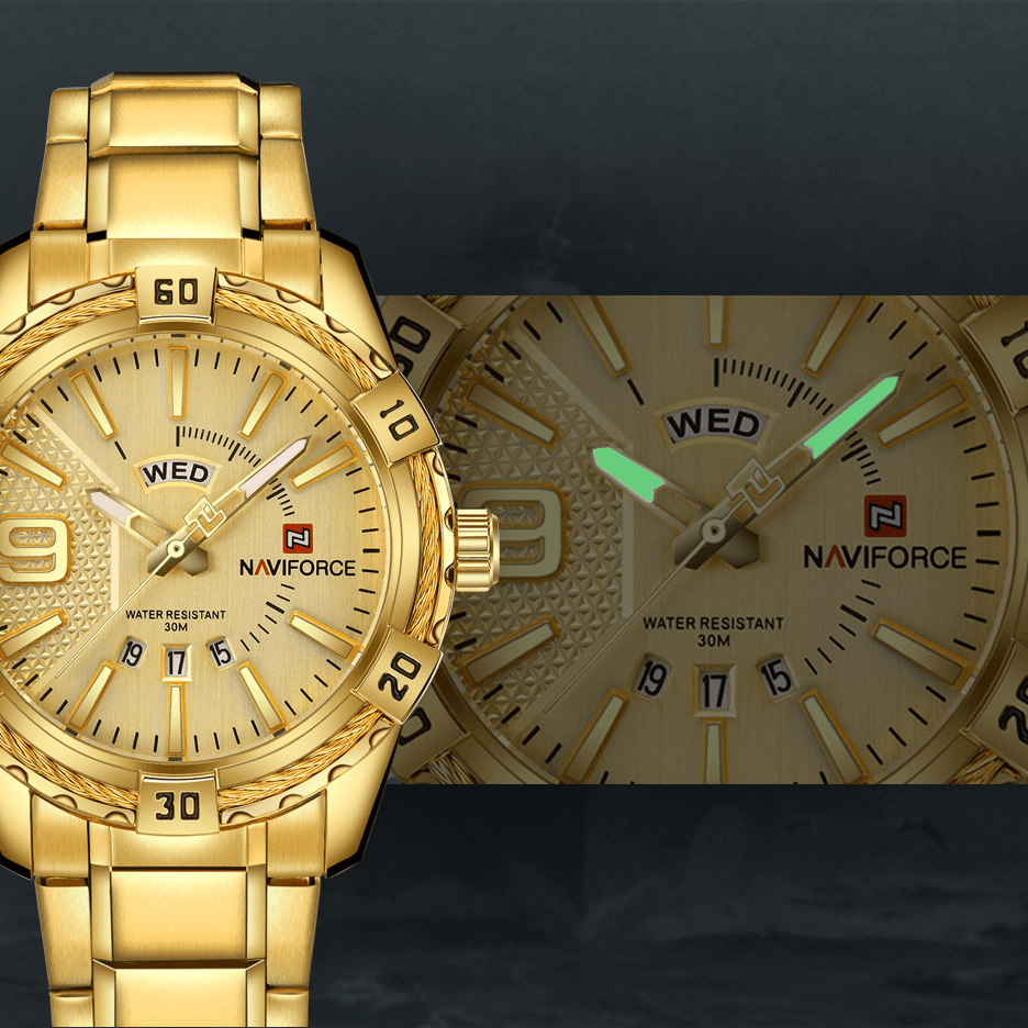 NAVIFORCE 9117S Casual Luminous Pointer with Calendar Dial Stainless Steel Strap 3ATM Waterproof Men Quartz Watch Wristwatch - MRSLM