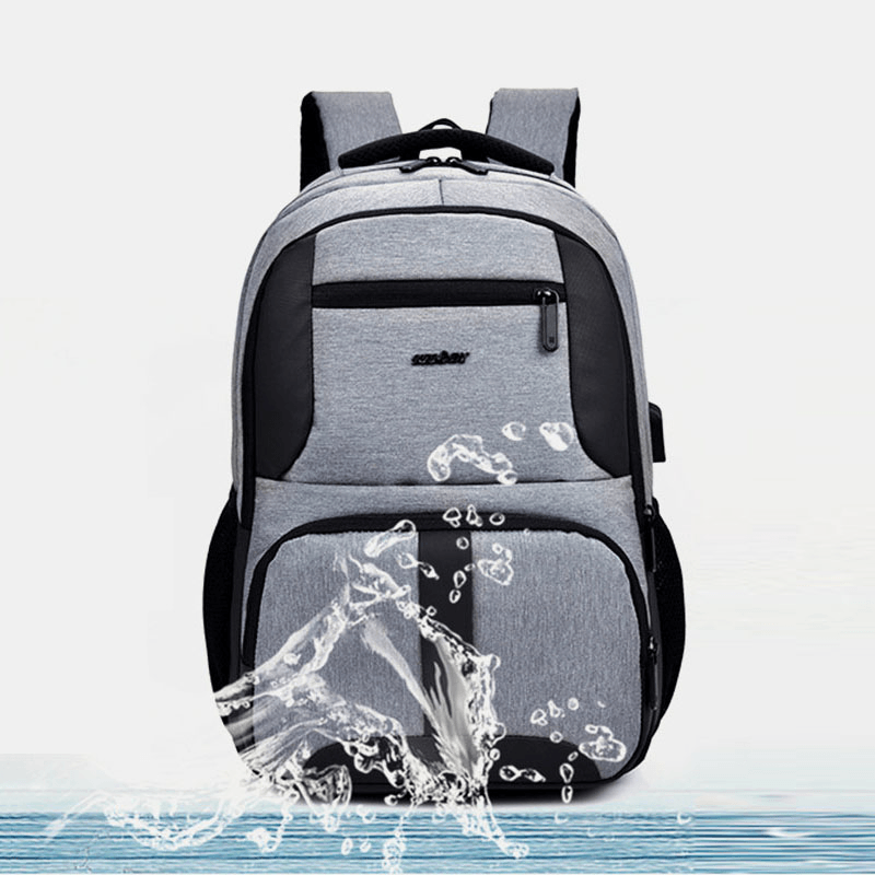 Men Nylon USB Charging Waterproof Business Large Capacity 15.6 Inch Laptop Bag Luggage Backpack - MRSLM