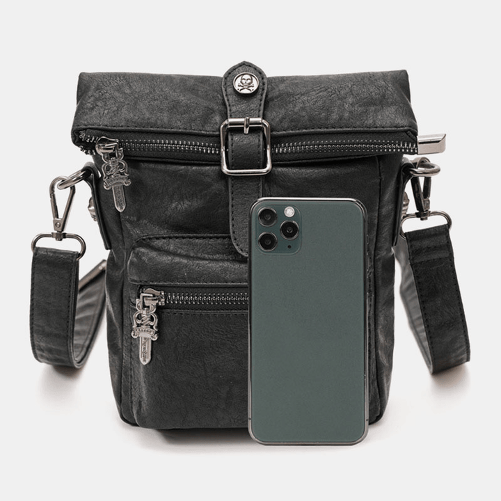 Men PU Leather Vintage 6.3 Inch Phone Bag Small Crossbody Bags Shoulder Bag - MRSLM