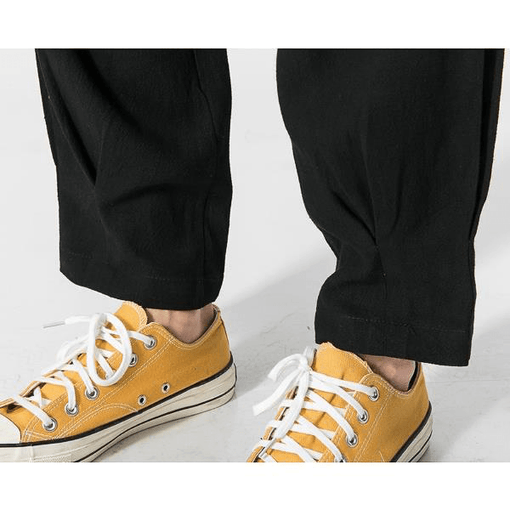 Men'S Summer Loose Cotton Linen Pants Small Feet Thin Breathable Haren Slacks - MRSLM