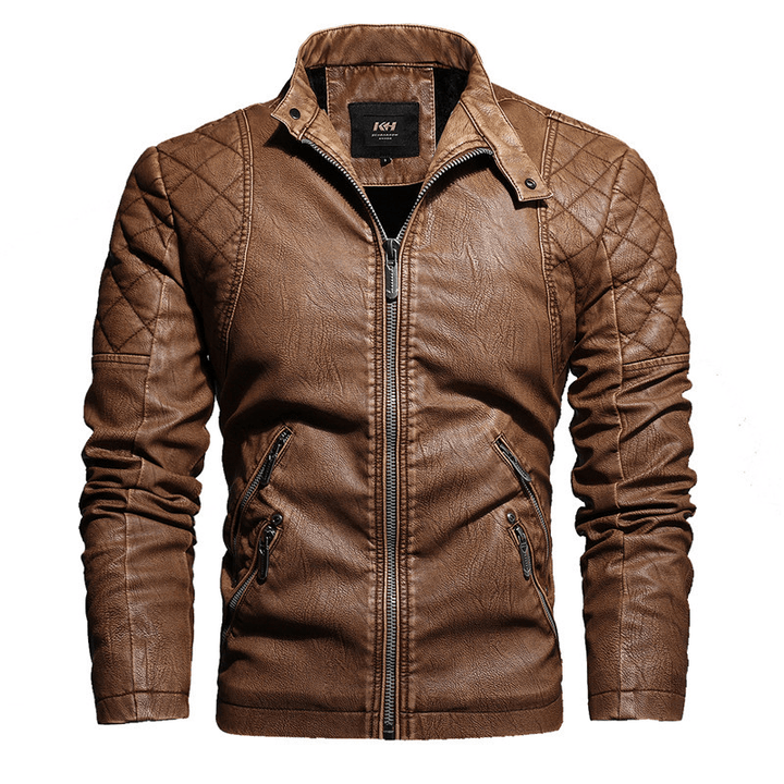 Autumn and Winter Leather Motorcycle Jacket Men plus Velvet to Keep Warm - MRSLM