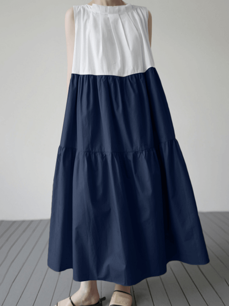Sleeveless Contrast Color Leisure Maxi Dress - MRSLM
