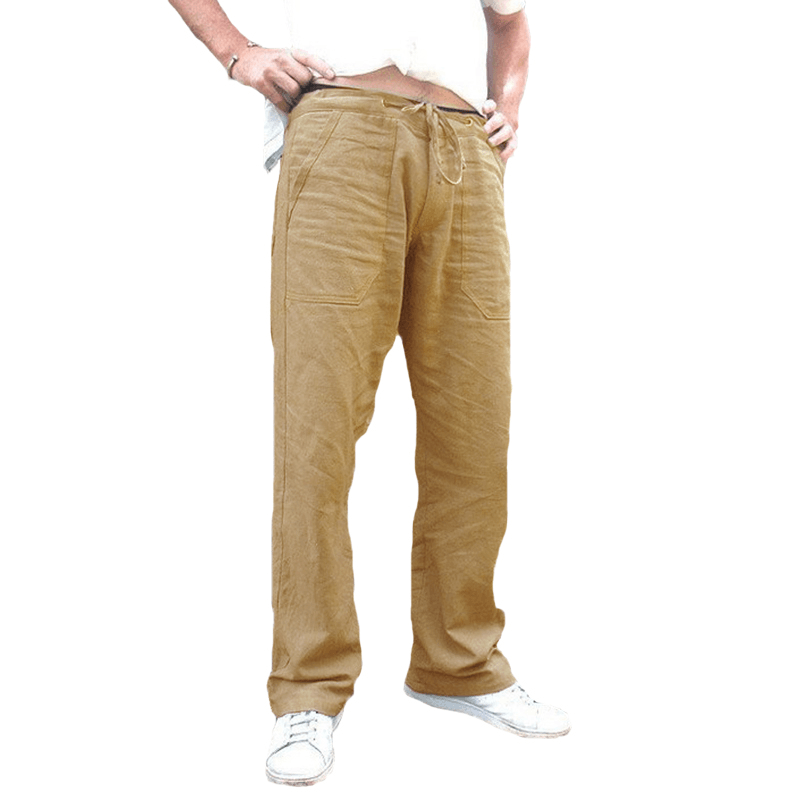 Mens Ethnic Style Cotton Comfy Breathable Straight Leg Pants - MRSLM