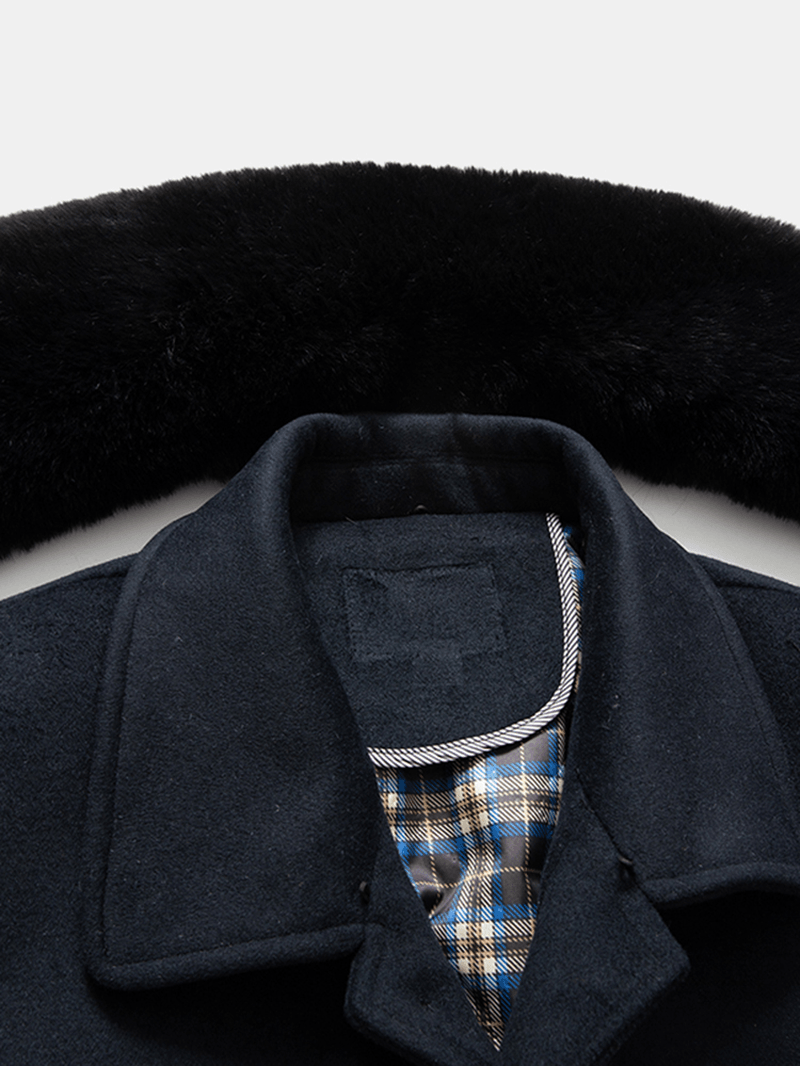 Mens Woolen Removable Collar Thicken Business Mid-Length Warm Overcoat - MRSLM