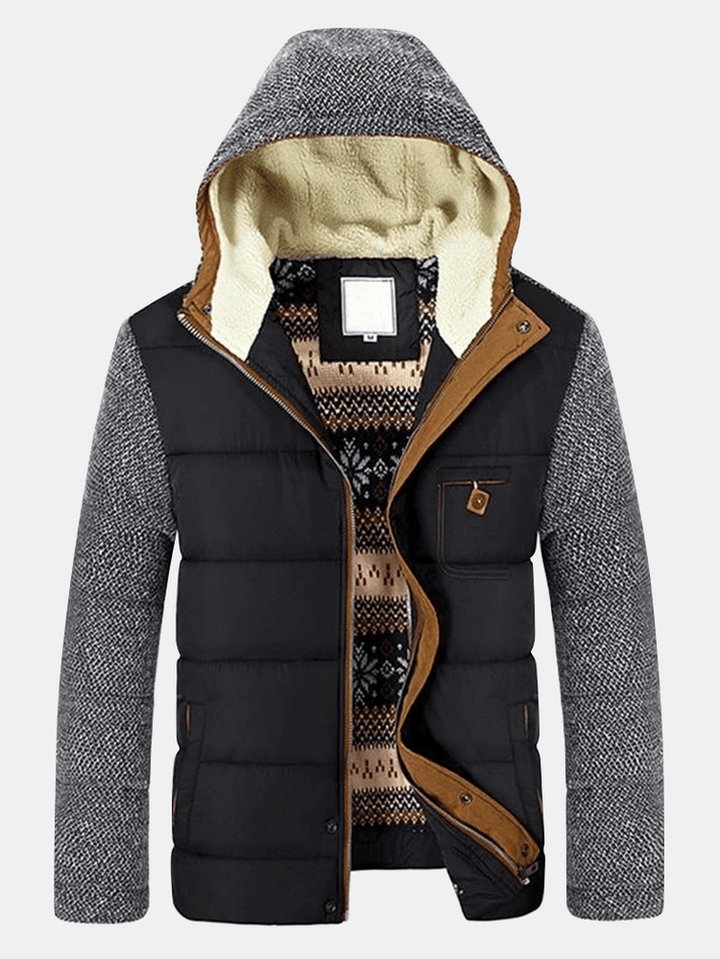 Mens Patchwork Thicken Zipper Long Sleeve Hooded Coats with Pocket - MRSLM