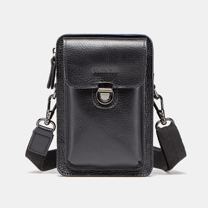 Men Genuine Leather Retro Casual Outdoor Multi-Carry Phone Bag Crossbody Bag Waist Bag for 5.8 Inch Phone - MRSLM