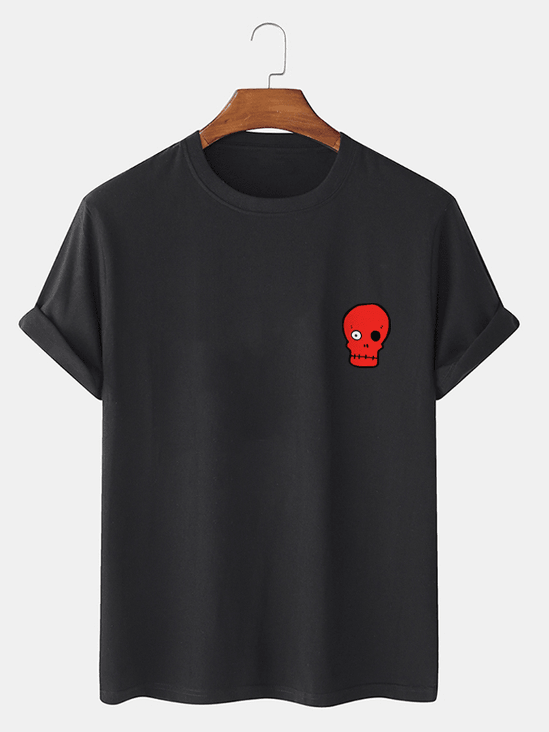 Mens 100% Cotton Skeleton Cartoon round Neck Casual T-Shirts - MRSLM