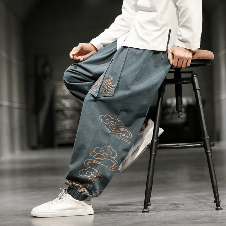 New Chinese Style Men'S Trousers Printed Loose Wide-Leg Trousers plus Size - MRSLM