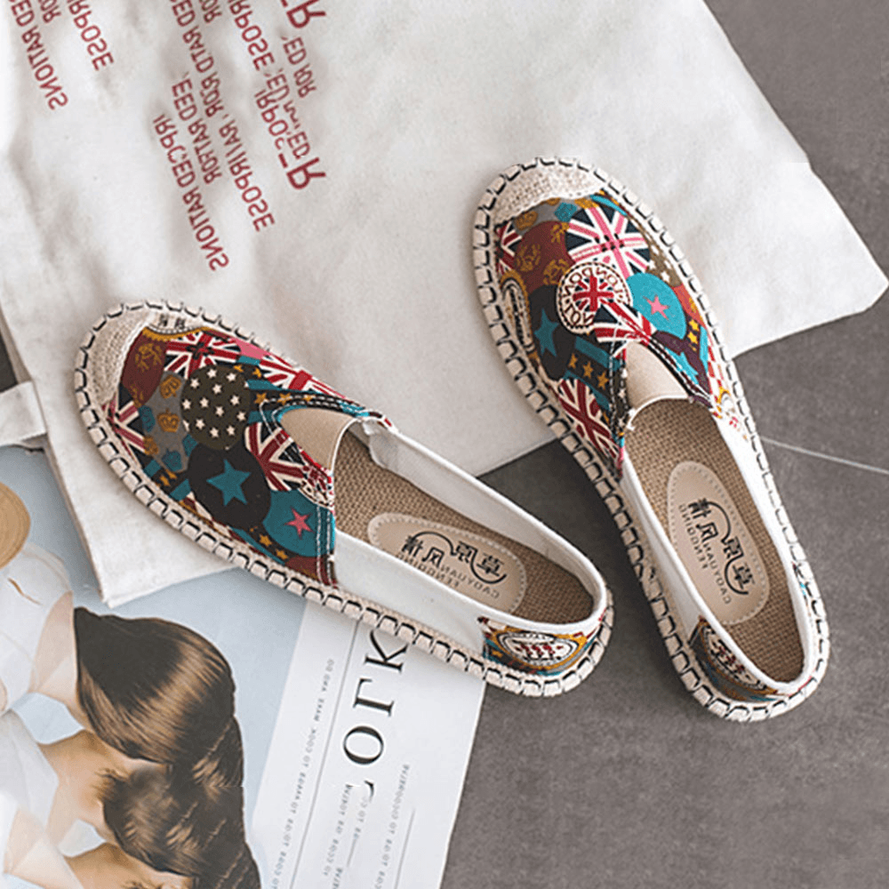 Women Pattern Slip on Comfy Hand Stitching Casual Flat Loafers Shoes - MRSLM