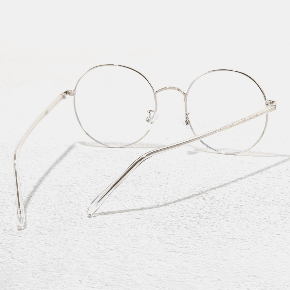 Unisex Simple Natural round Frame Anti-Blue Glasses Metal Frame Resin Len Flat Glasses - MRSLM