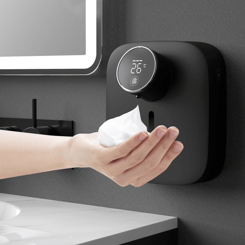 Loskii Smart Temperature Display USB 320Ml Wall-Mounted Automatic Soap Dispenser Rechargeable Waterproof Infrared Sen Sor Foam Handwash Machine - MRSLM